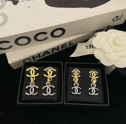 Luxury Silver And Gold CC Drop Charm Chain Link Earrings